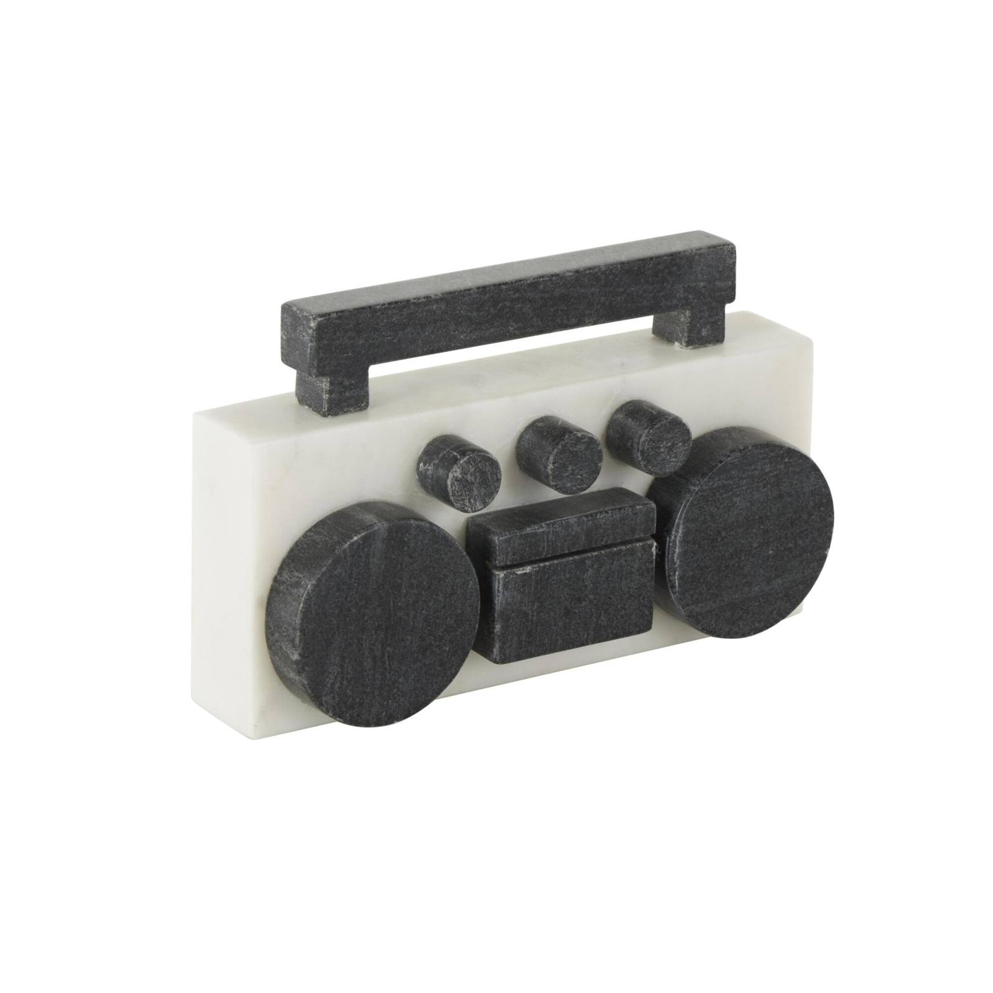 8" White Marble Radio Radio Sculpture with Black Accents